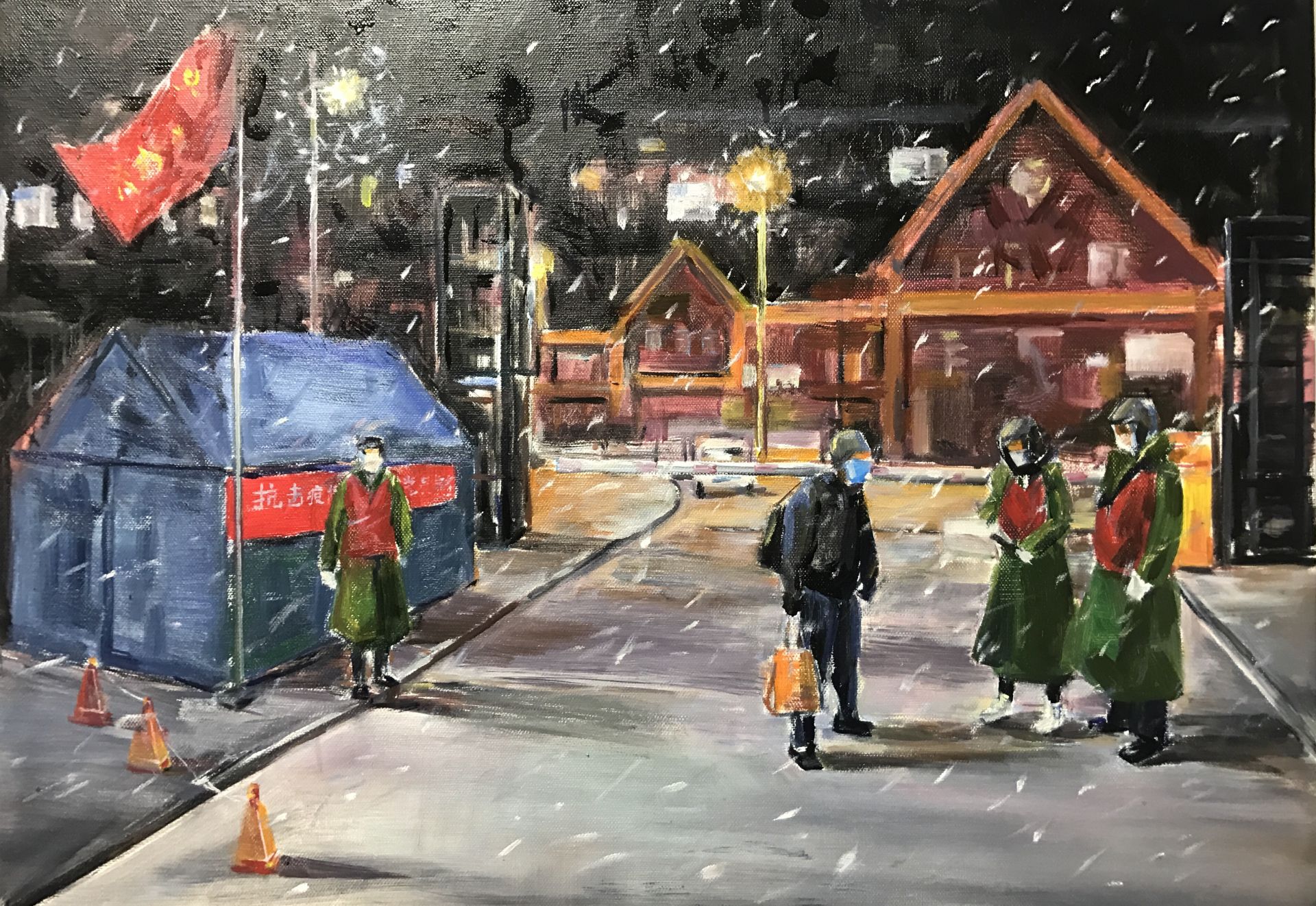 于龍飛《戰"疫"風雪中》 50x70cm